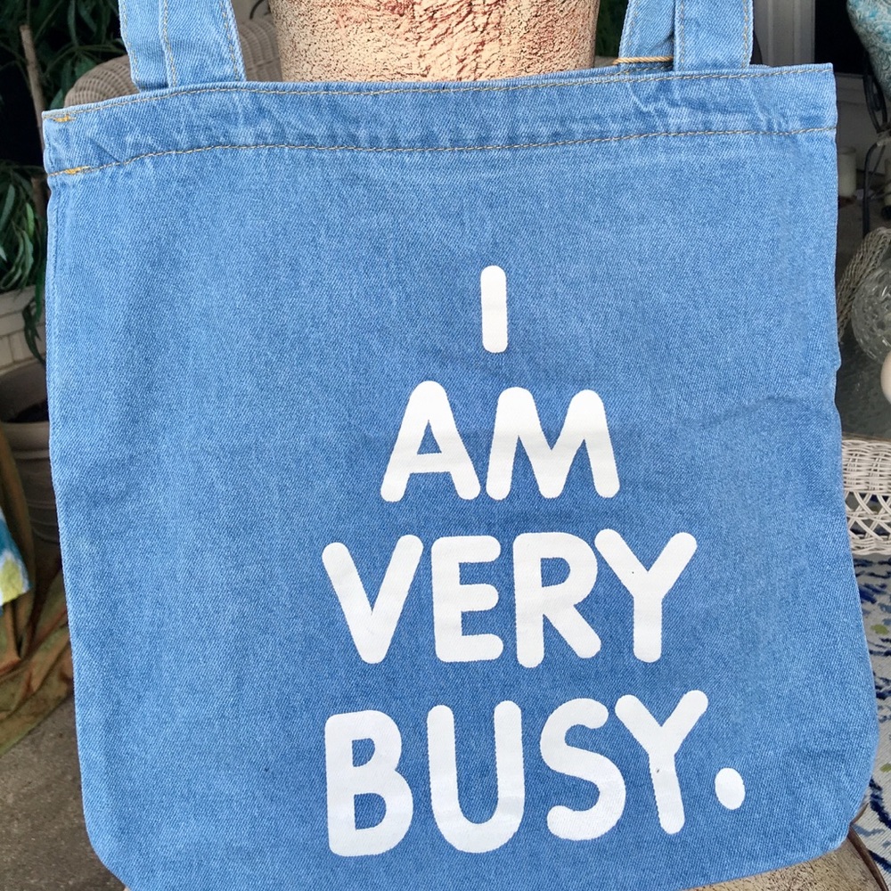 I am very busy denim TOTE bag.